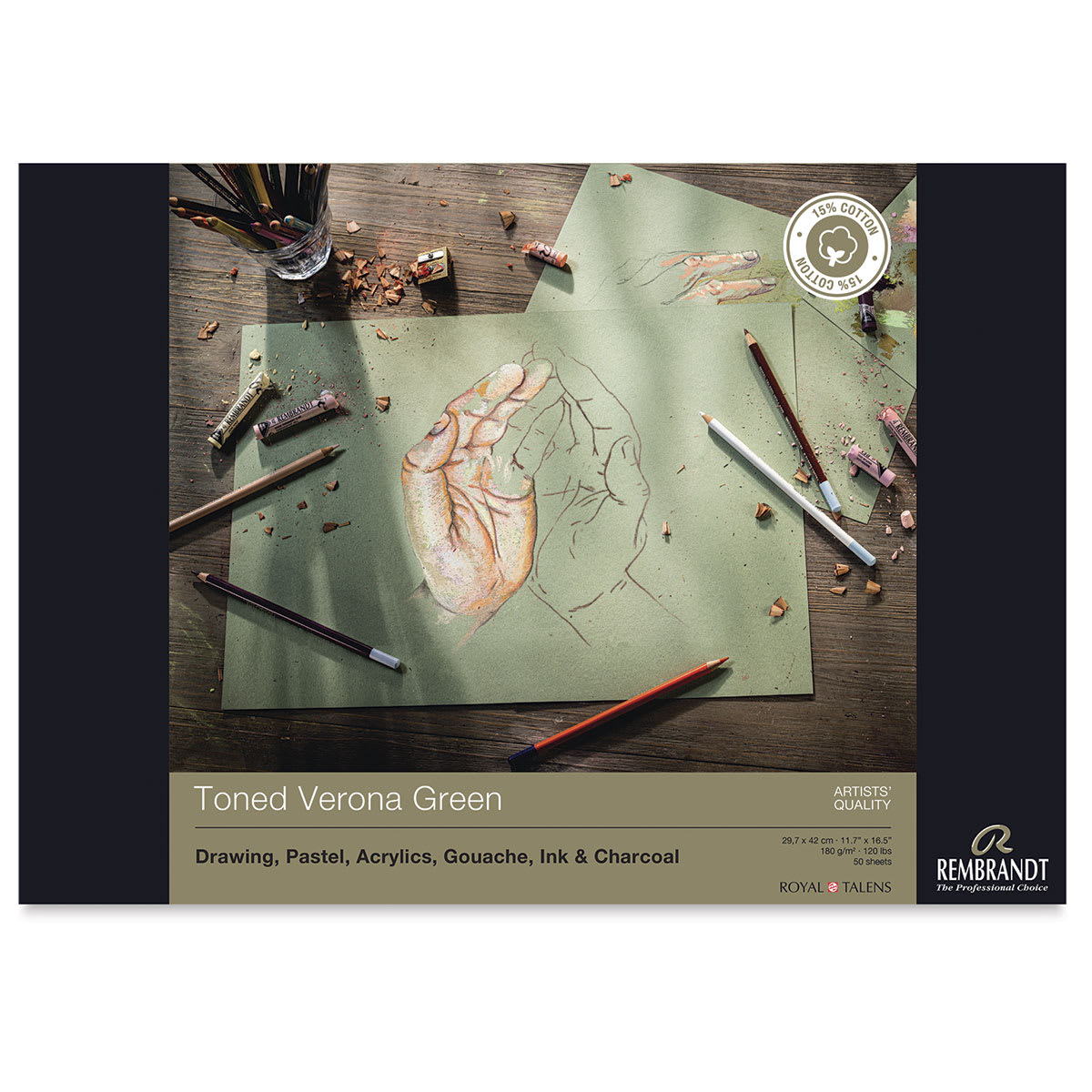 Rembrandt Toned Mixed Media Pads - Front cover of Verona Green pad