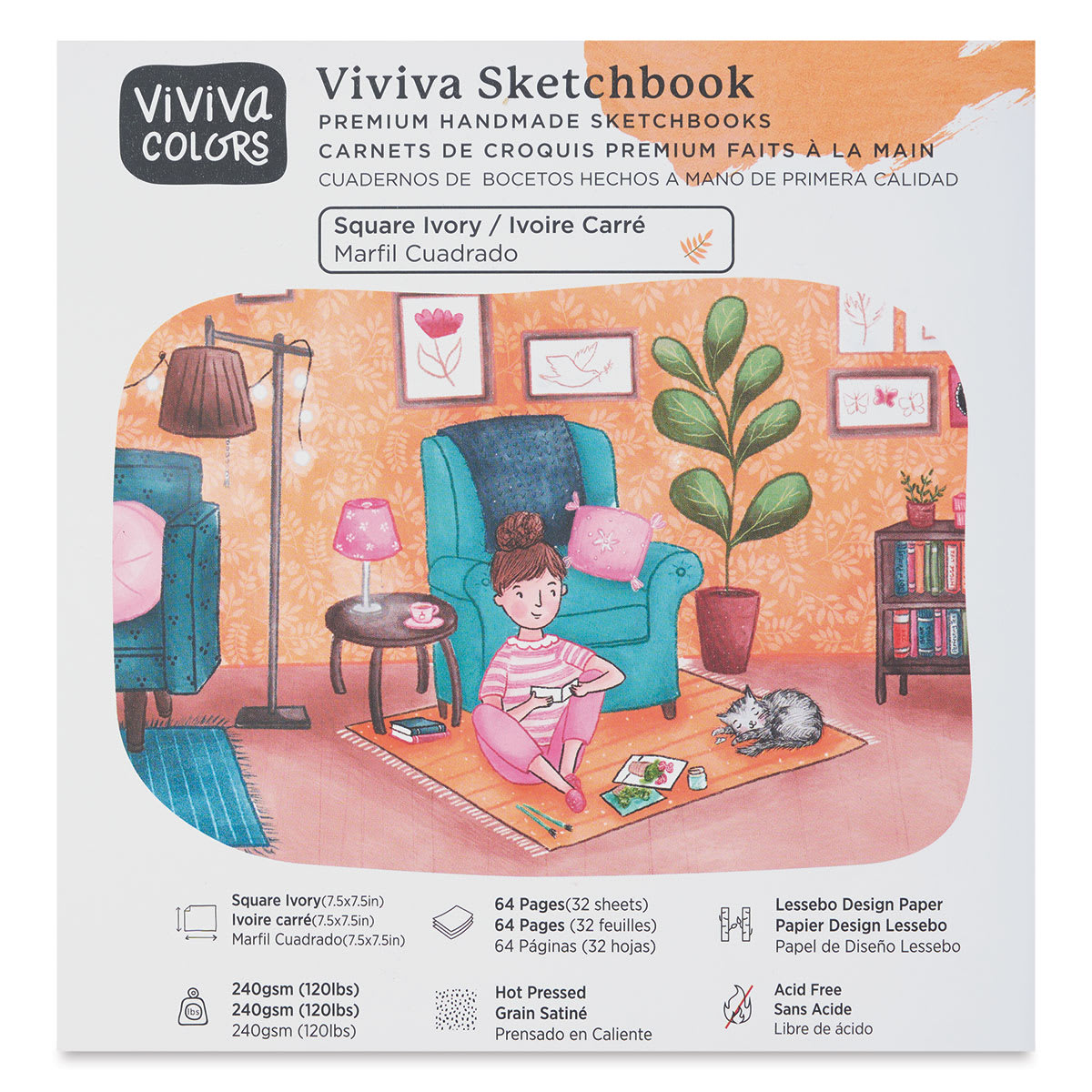 Viviva Hardbound Sketchbook - Ivory, 7-1/2" x 7-1/2", 120 lb (front of packaging)
