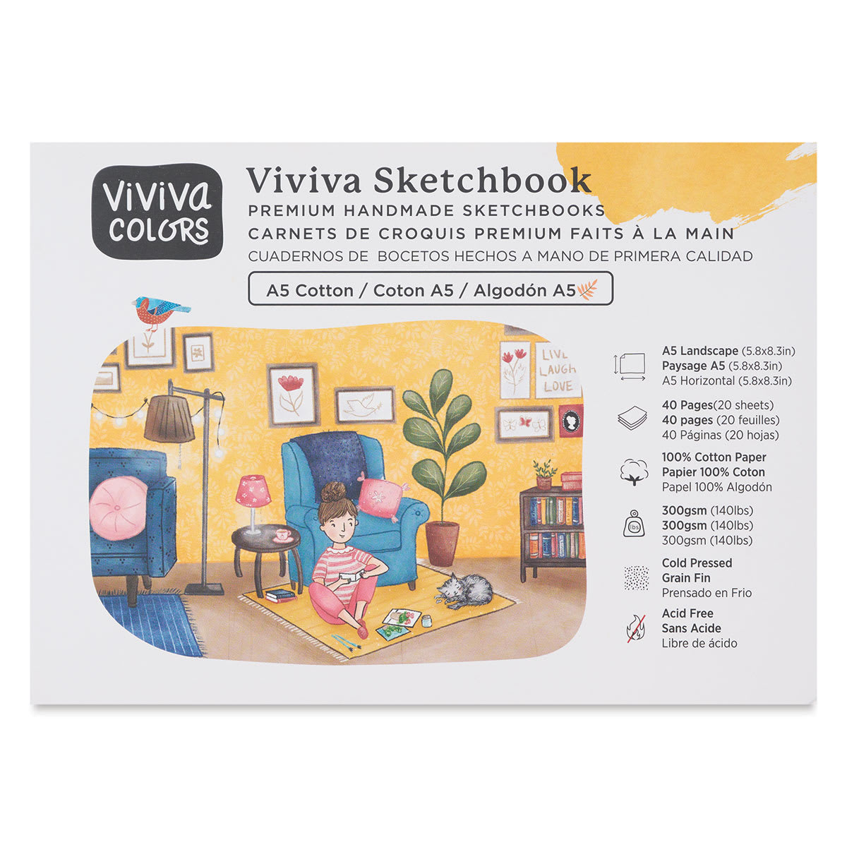 Viviva Hardbound Sketchbook - Natural White, 5-3/4" x 8-1/4", 140 lb (front of package)