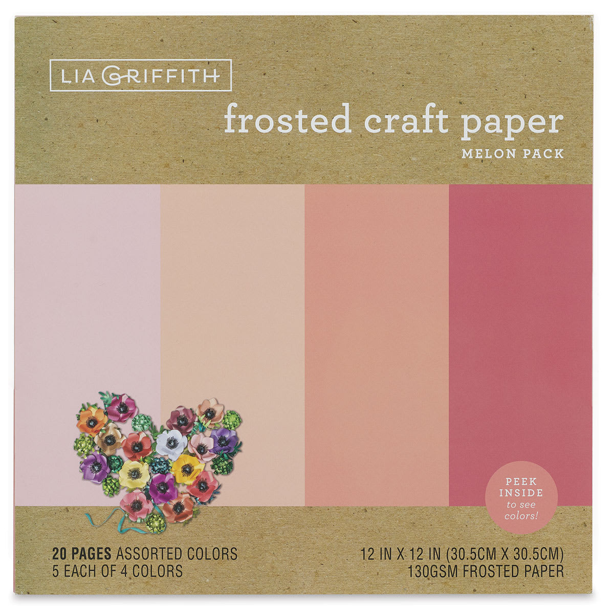 Frosted Craft Paper - Front of package of 20 sheets Melon color paper