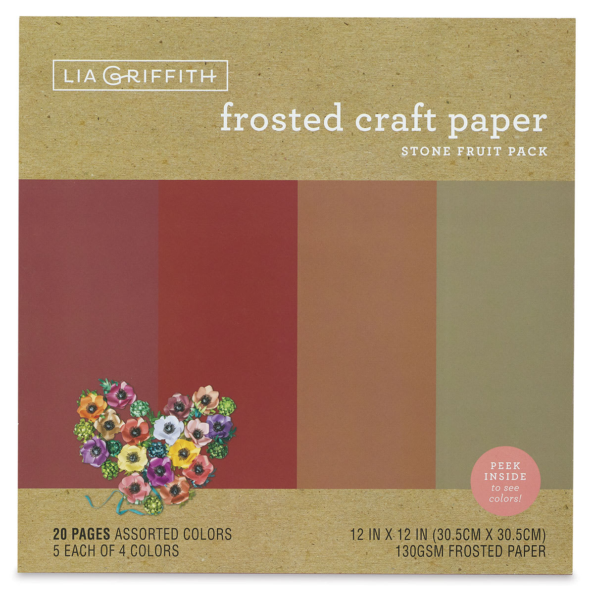 Frosted Craft Paper - Front of package of 20 sheets Stone Fruit color paper