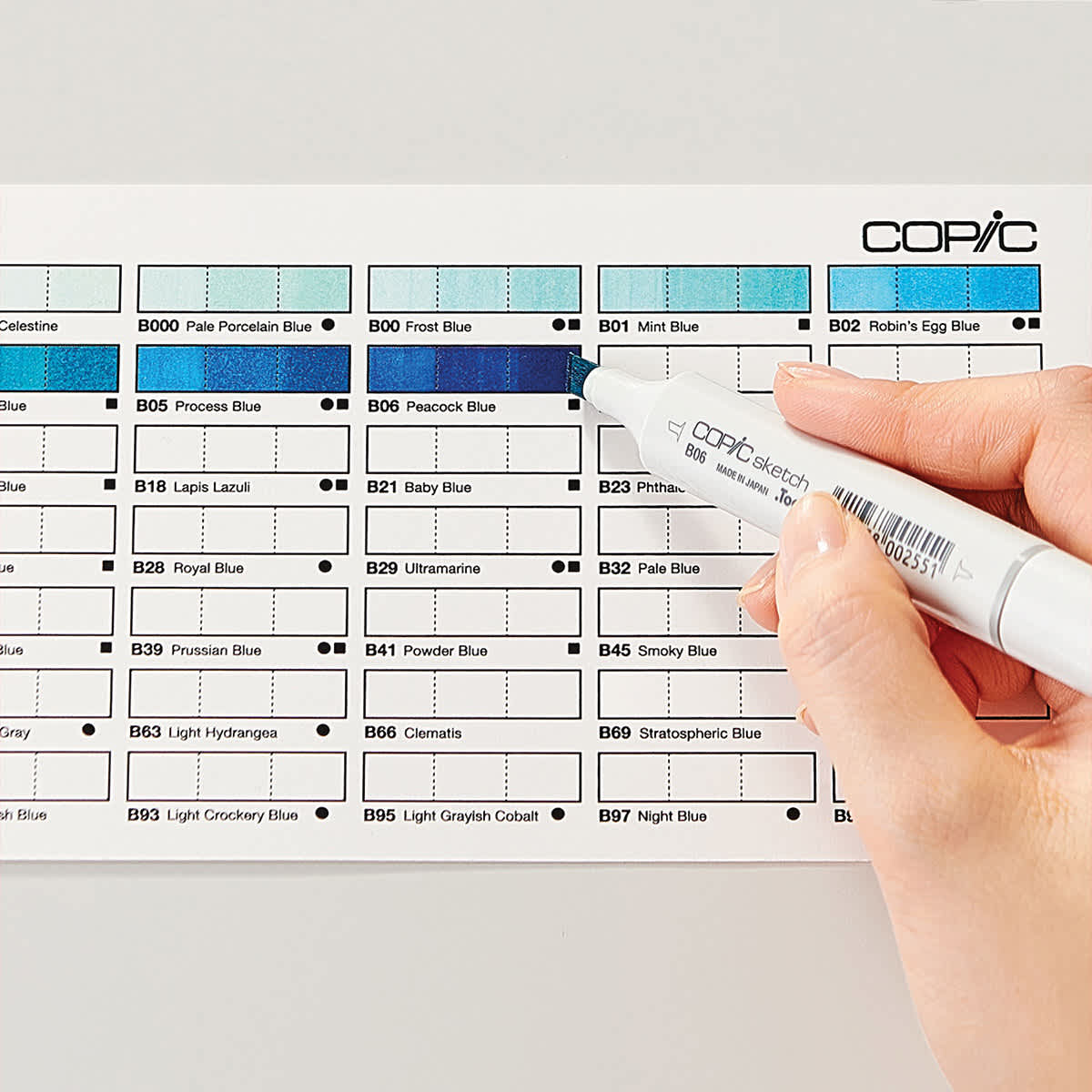 Copic Color Swatch Cards (being colored in with blue marker)