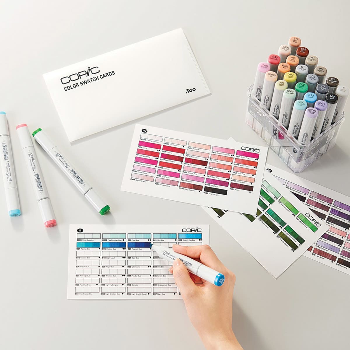 Copic Color Swatch Cards (several cards colored in with set of markers, markers not included)