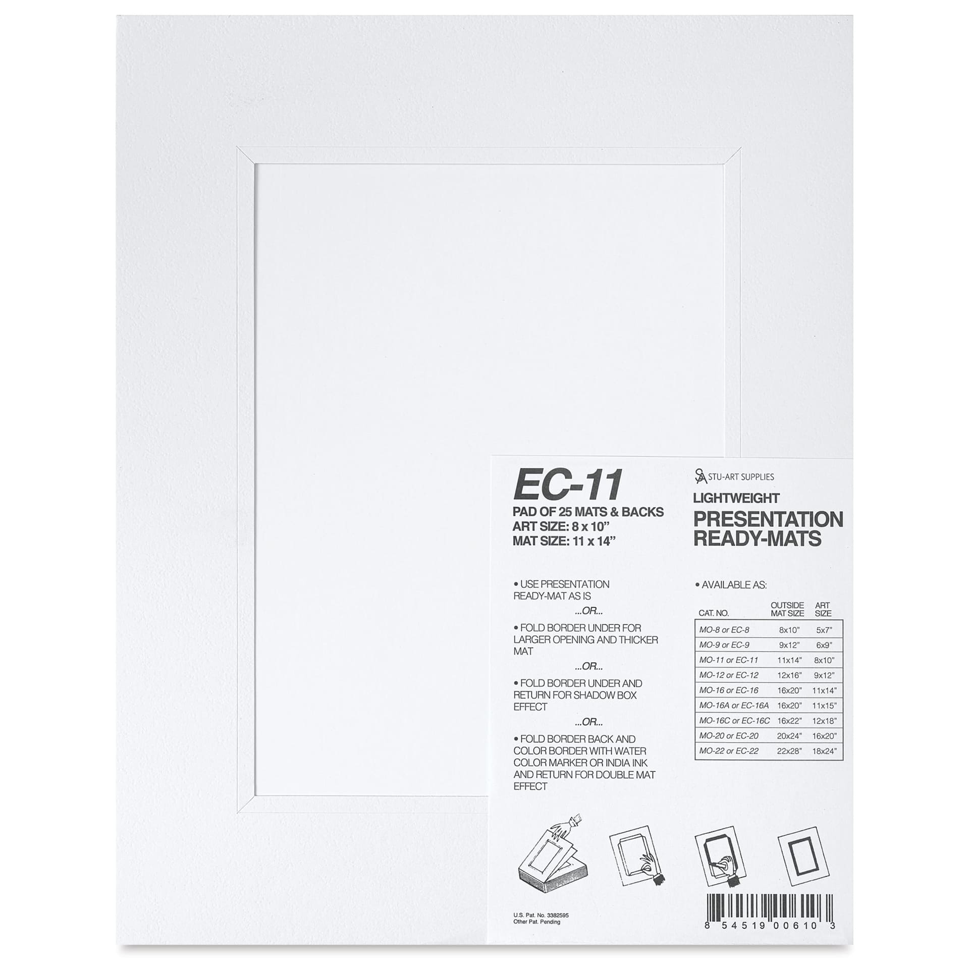 Stu-Art Economy Ready-Mats with Backing - 11" x 14", Pkg of 25, front of packaging