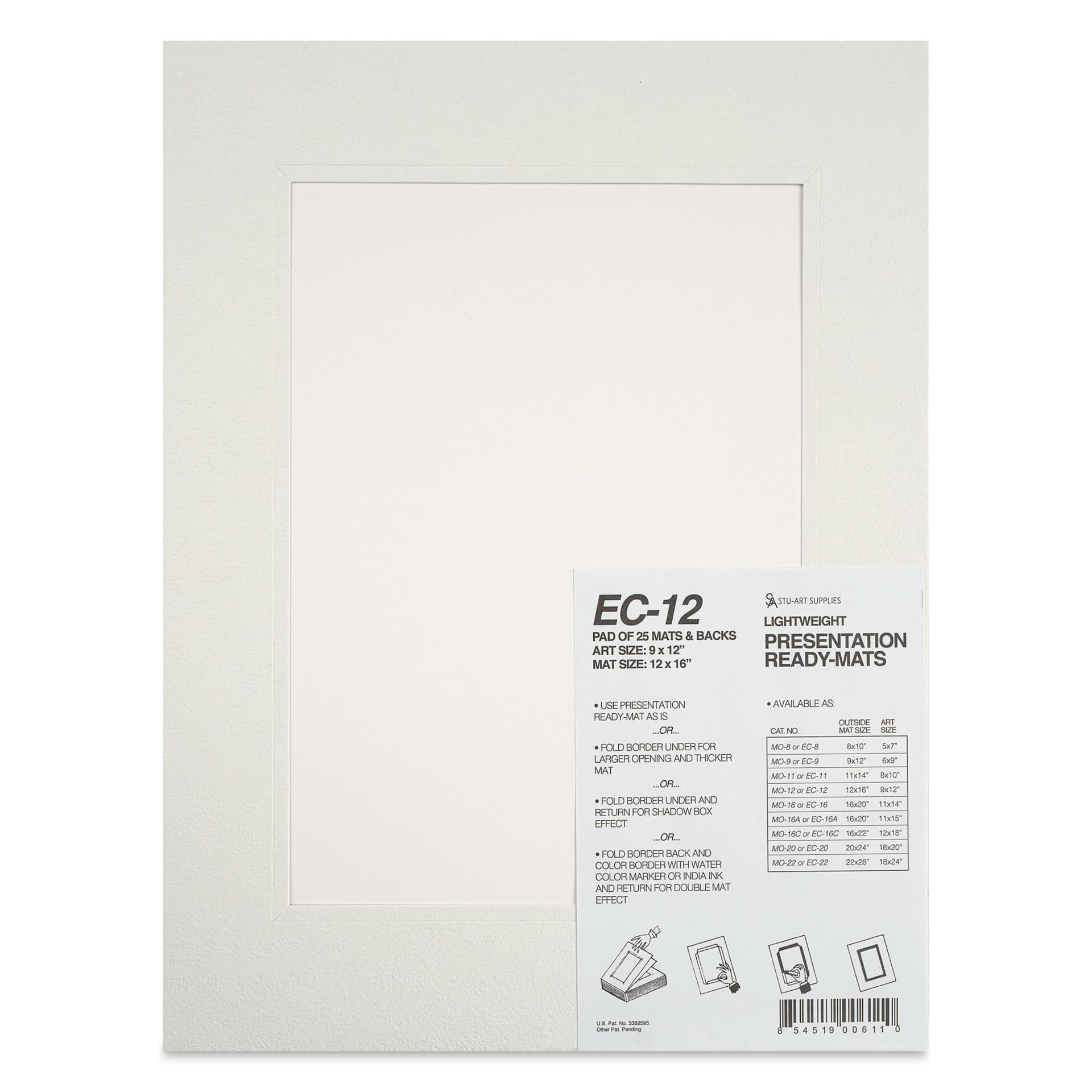 Stu-Art Economy Ready-Mats with Backing - 12" x 16", Pkg of 25, front of packaging