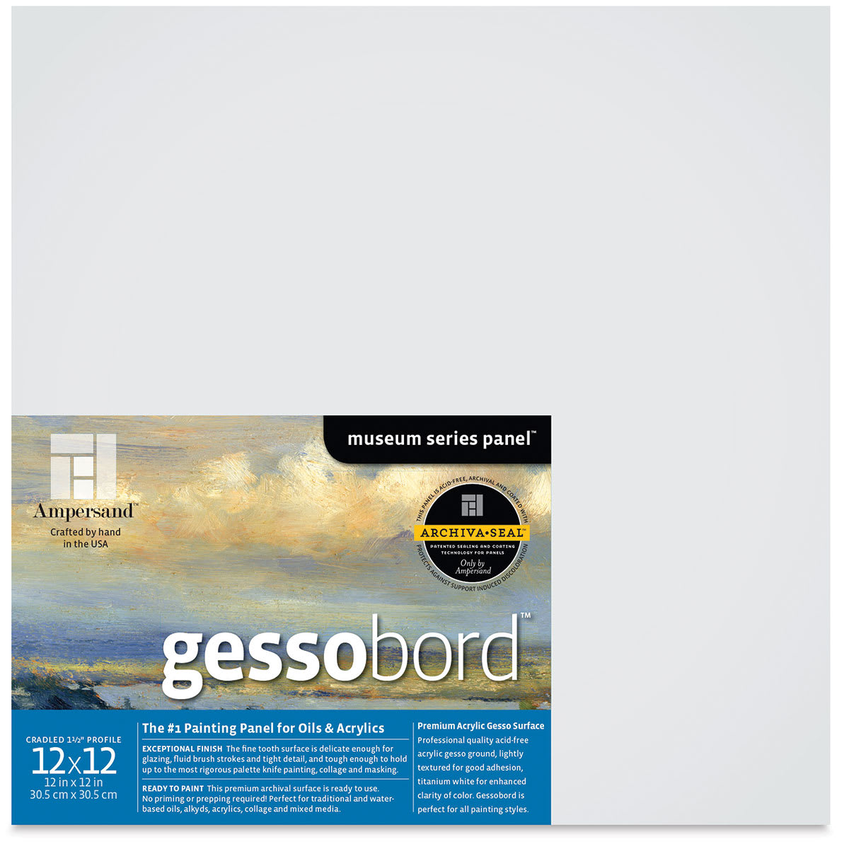 Ampersand Gessobord - 12'' x 12'', 1-1/2'' Cradled