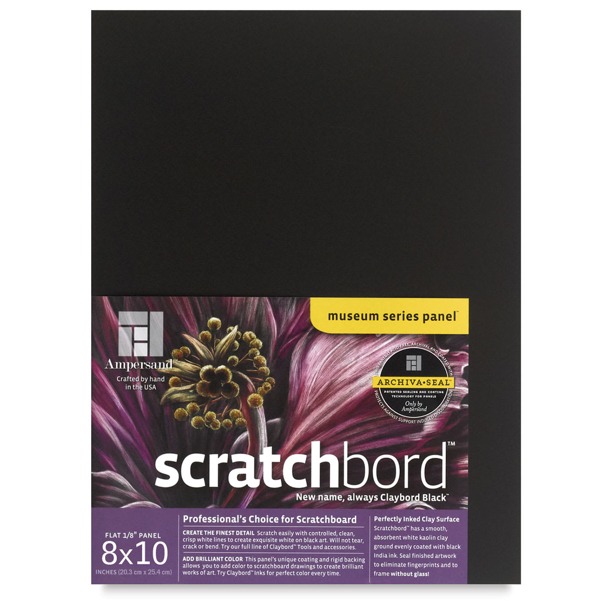 Ampersand Claybord Scratchbord - 8" x 10",  1/8" Thick, Black