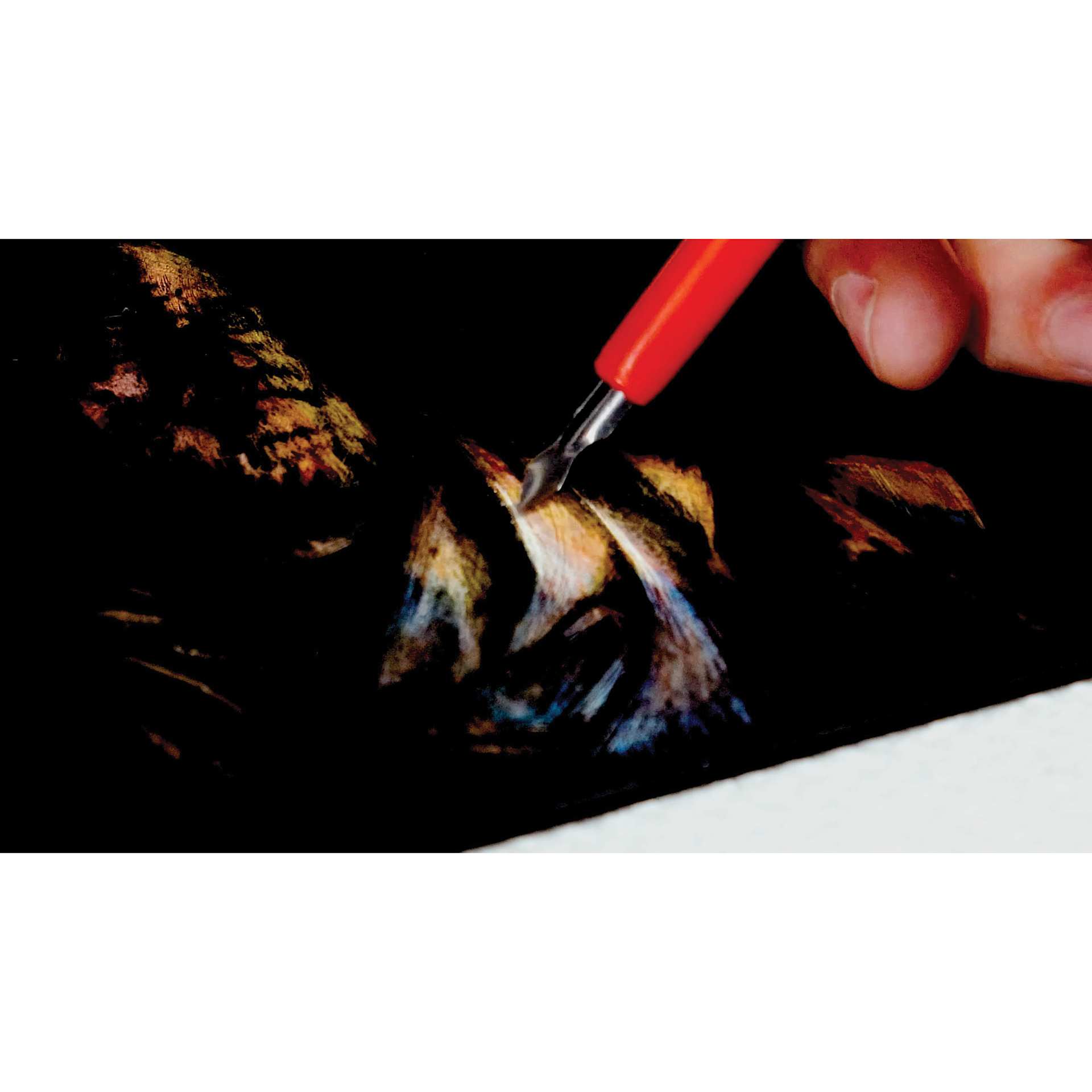 Ampersand Scratchbord Step by Step Project Kits, close-up of material being removed