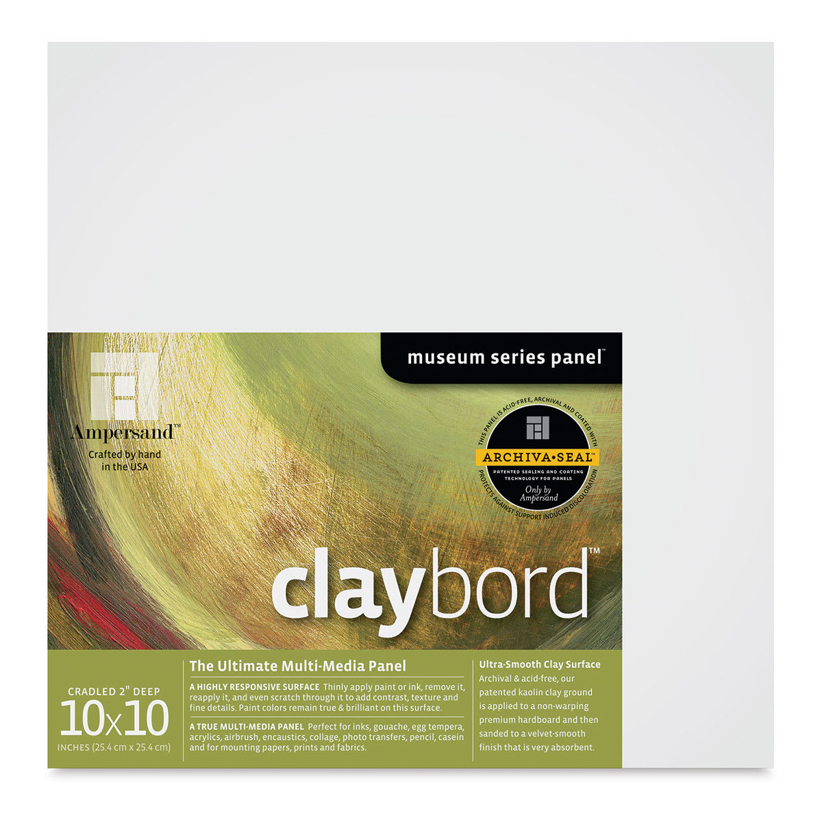 Ampersand Claybord - 10'' x 10'', 2'' Deep Cradled