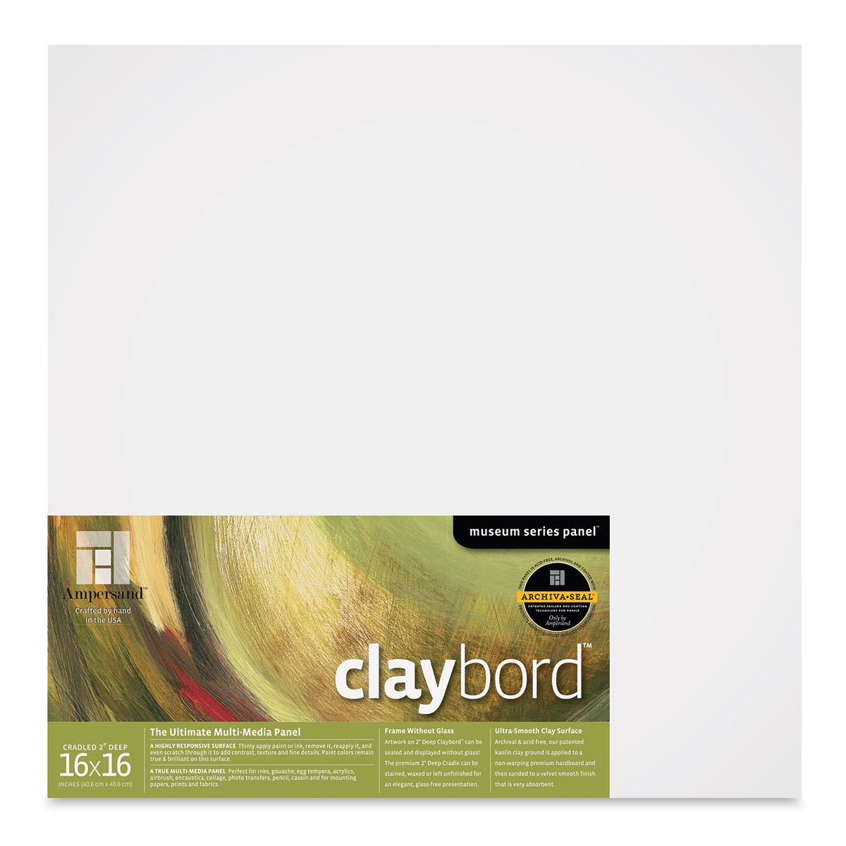 Ampersand Claybord - 16'' x 16'', 2'' Deep Cradled