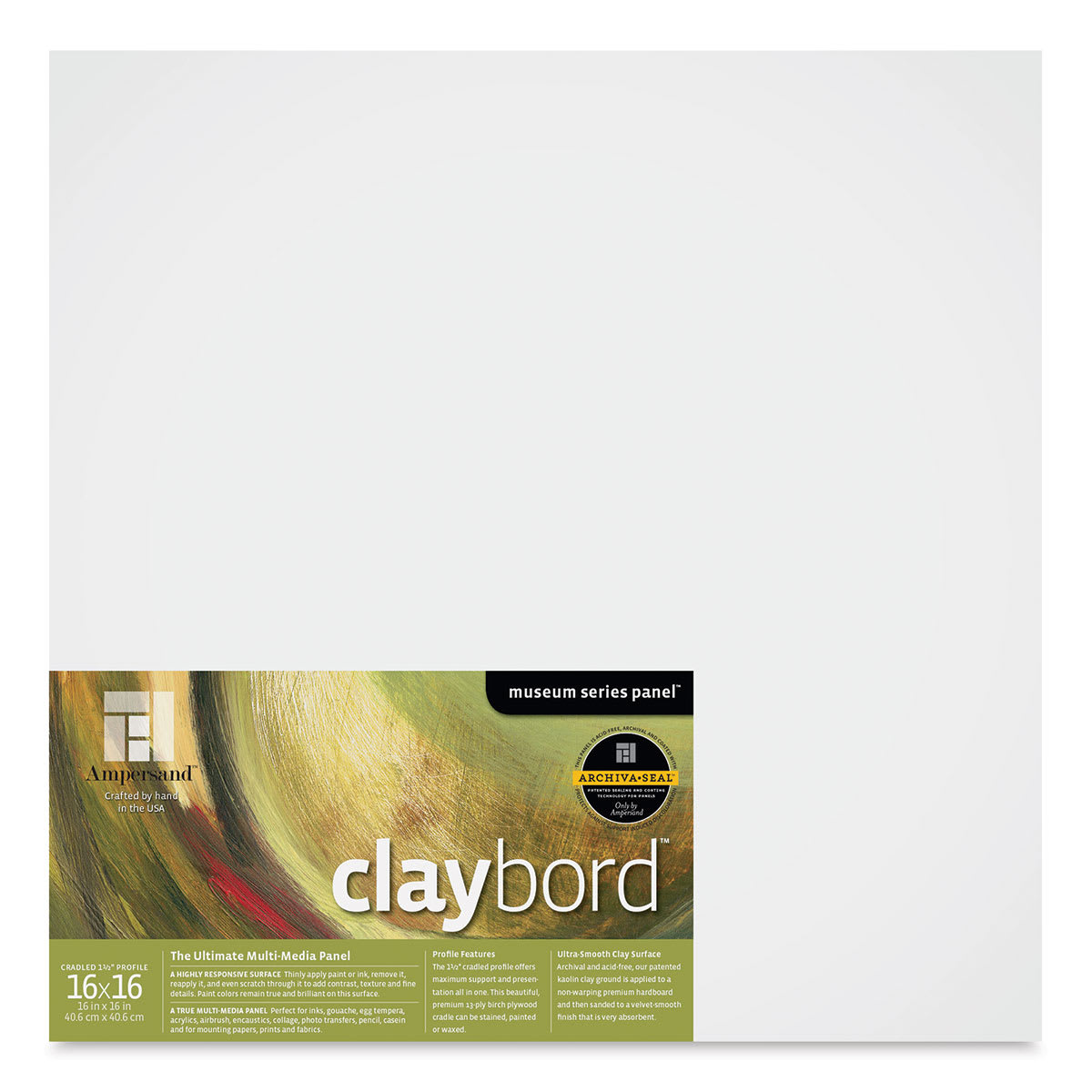Ampersand Claybord - 16'' x 16'', 1-1/2'' Cradled