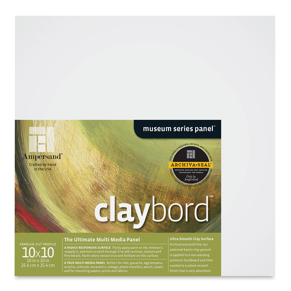 Ampersand Claybord - 10'' x 10'', 1-1/2'' Cradled