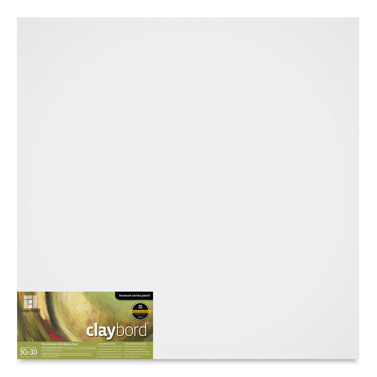 Ampersand Claybord - Front view of 30" x 30" Claybord with label