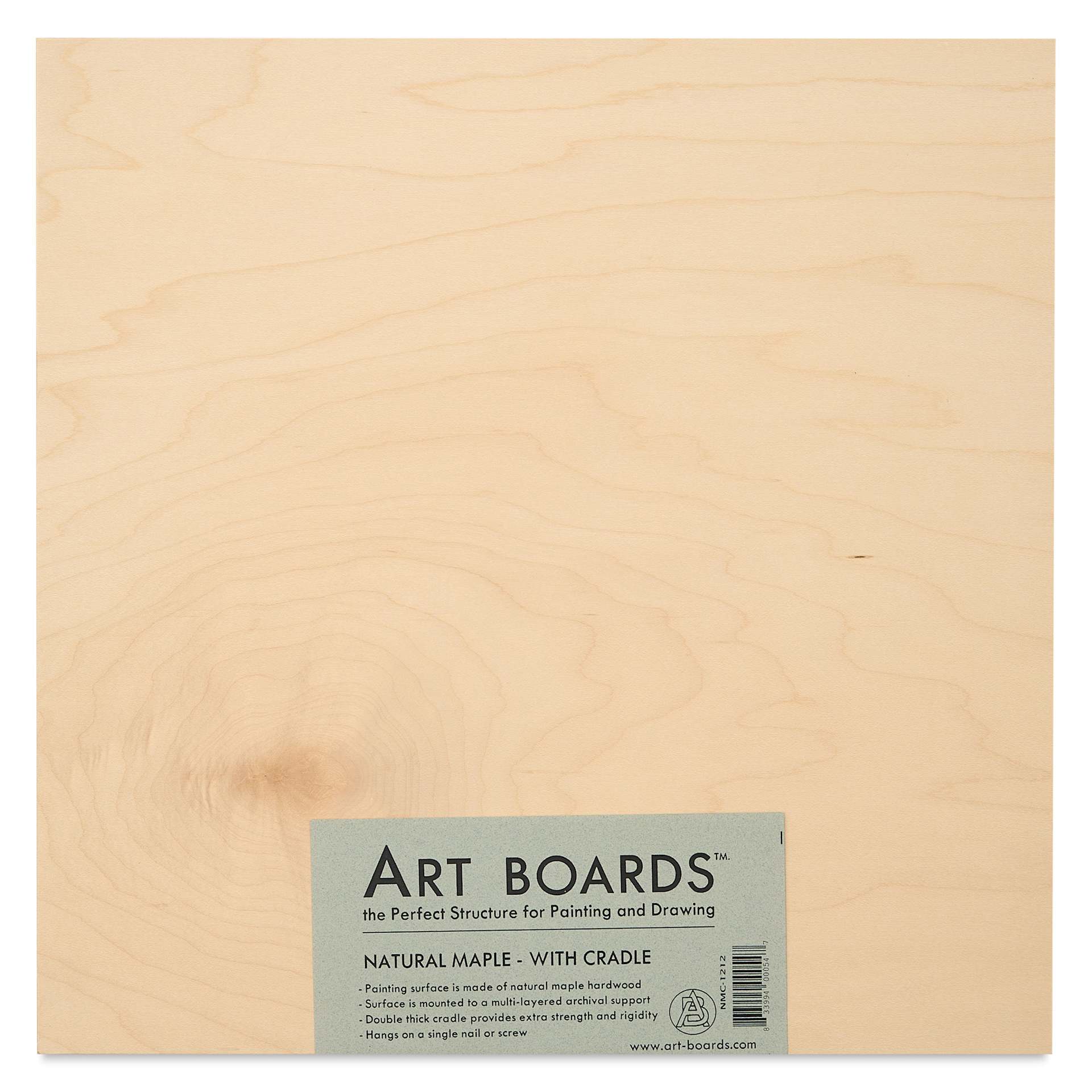 Art Boards Natural Maple Panel - 12" x 12", 1" Cradle - front in packaging
