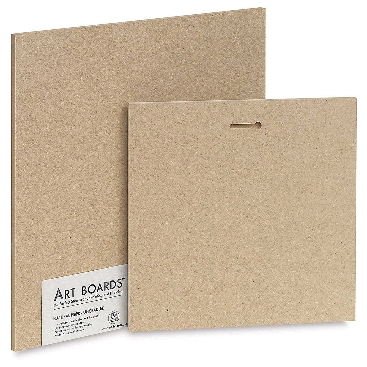 Art Boards Natural Fiber Painting Panels - Front and back of 2 boards shown upright
