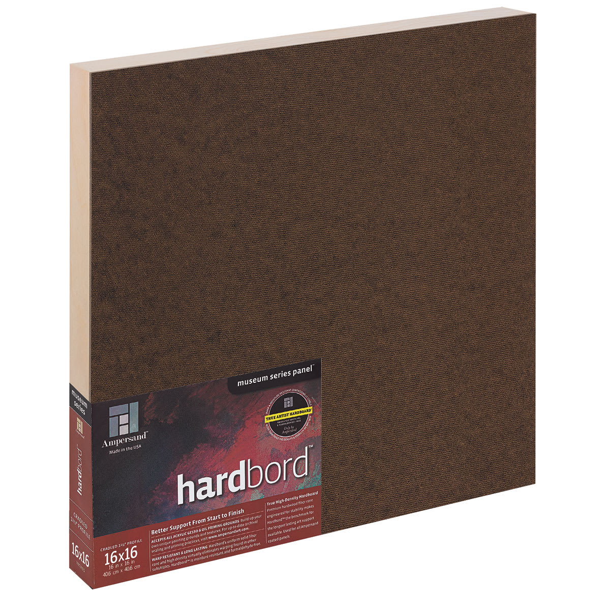 Ampersand Hardbord Panel - 16" x 16", 1-1/2" Cradled