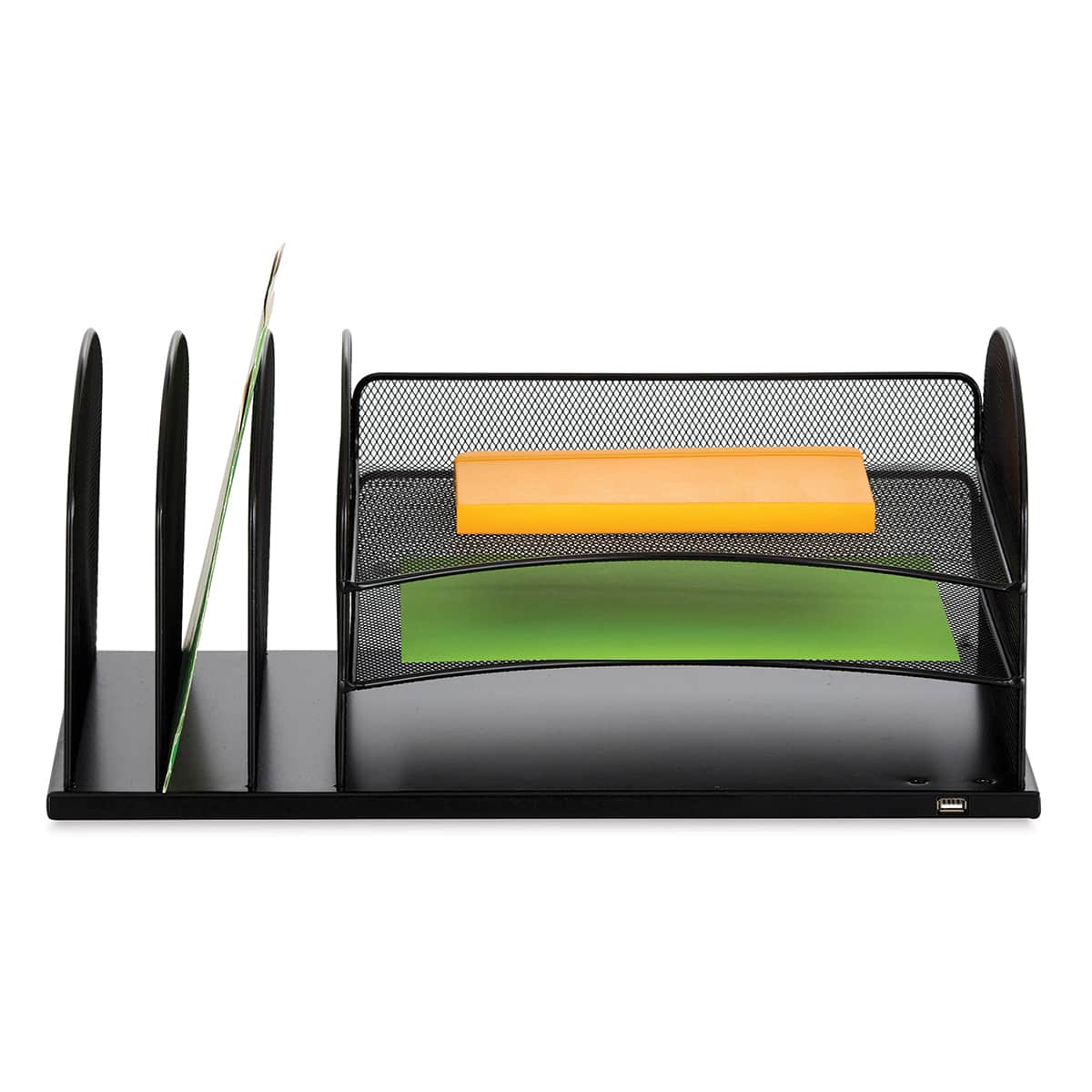 Powered Onyx Desk Organizers - Front view of 3 Tray/3 File slot Organizer