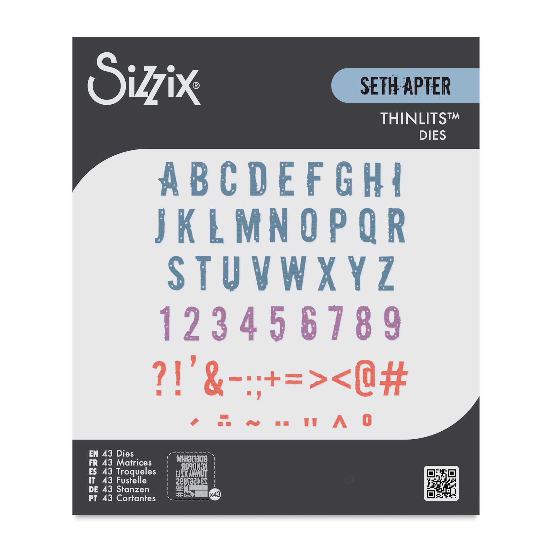 Sizzix Thinlits Dies - Set of 43, Typography by Seth Apter front of packaging