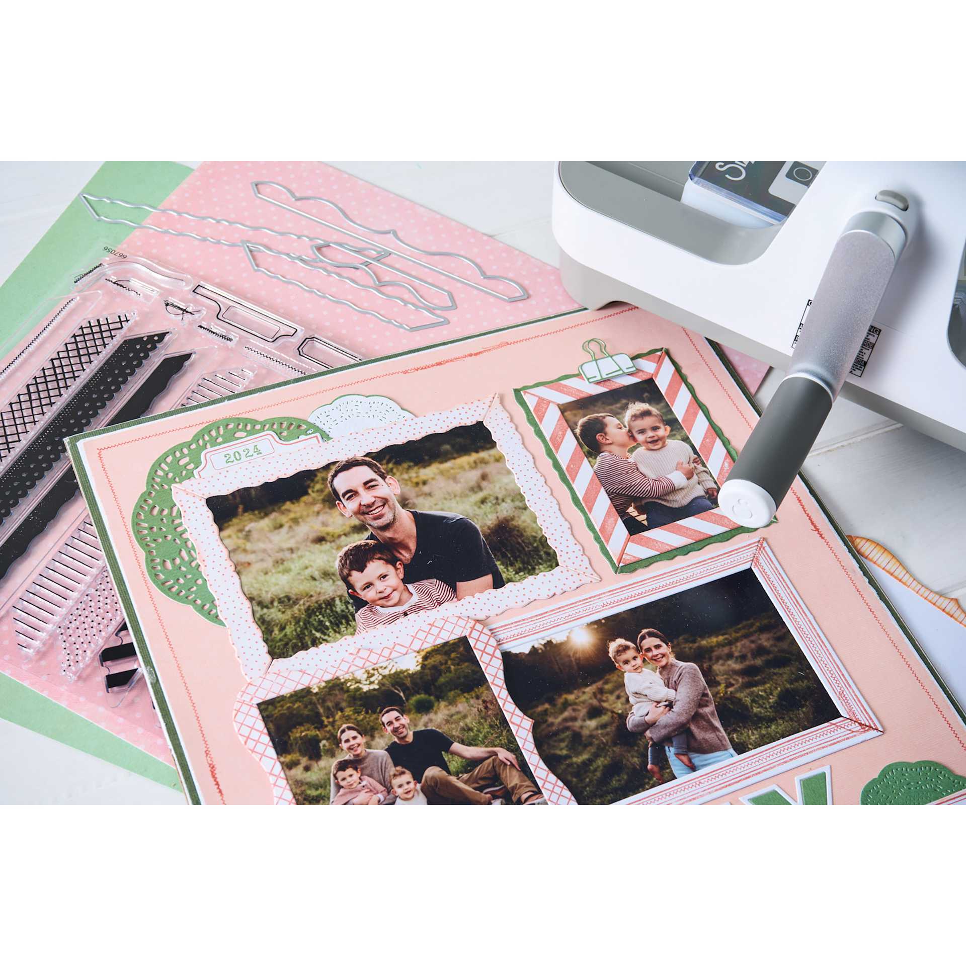 Sizzix Thinlits Dies - Set of 4, Daily Duo by Seth Apter showing completed scrapbook project