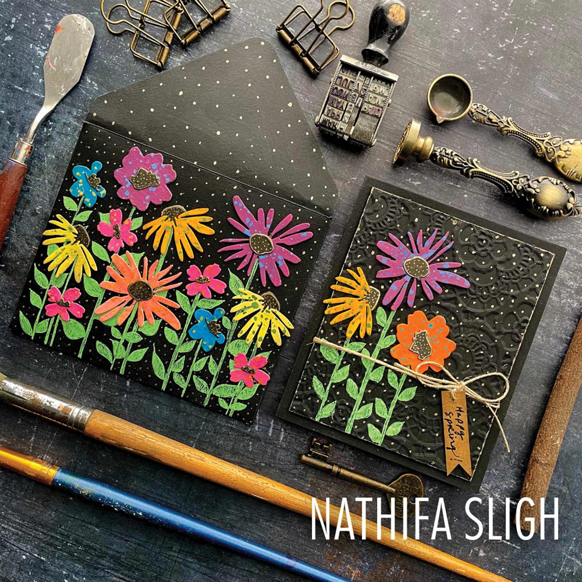 Sizzix Multi Level Textured Impressions Embossing Folder - Vault Lace, 4-1/2" x 6-1/2" showing completed stationary project by Nathifa Sligh