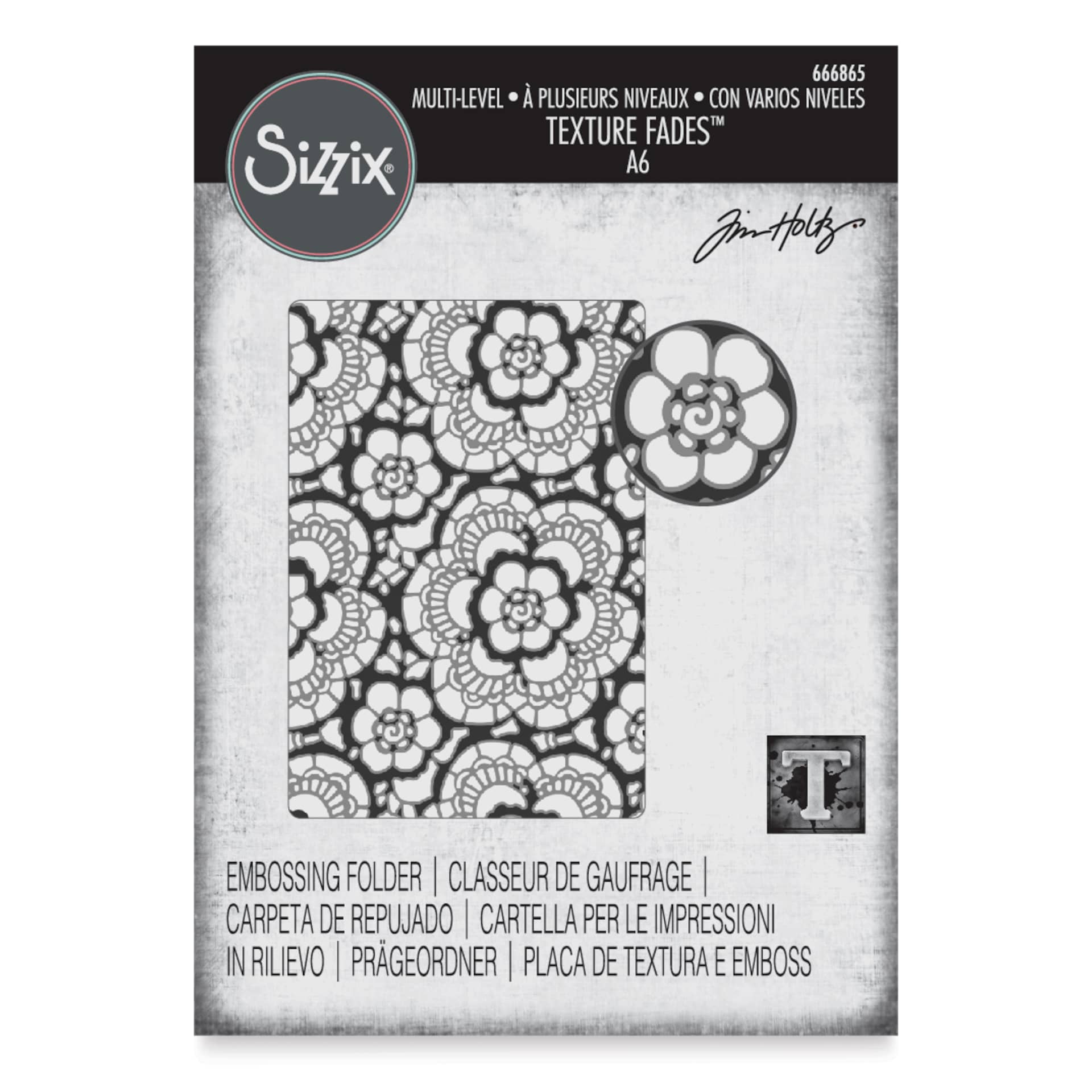 Sizzix Multi Level Textured Impressions Embossing Folder - Vault Lace, 4-1/2" x 6-1/2" front of packaging