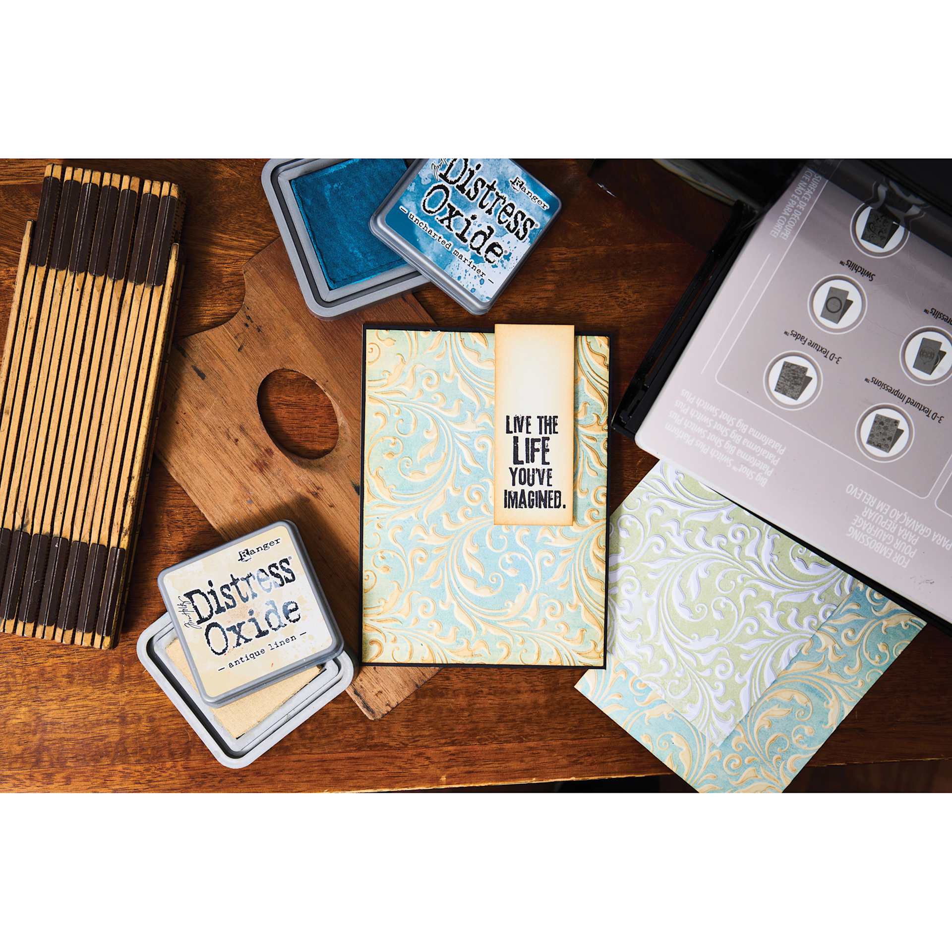 Sizzix Multi Level Textured Impressions Embossing Folder - Vault Flourish, 4-1/2" x 6-1/2" showing completed project