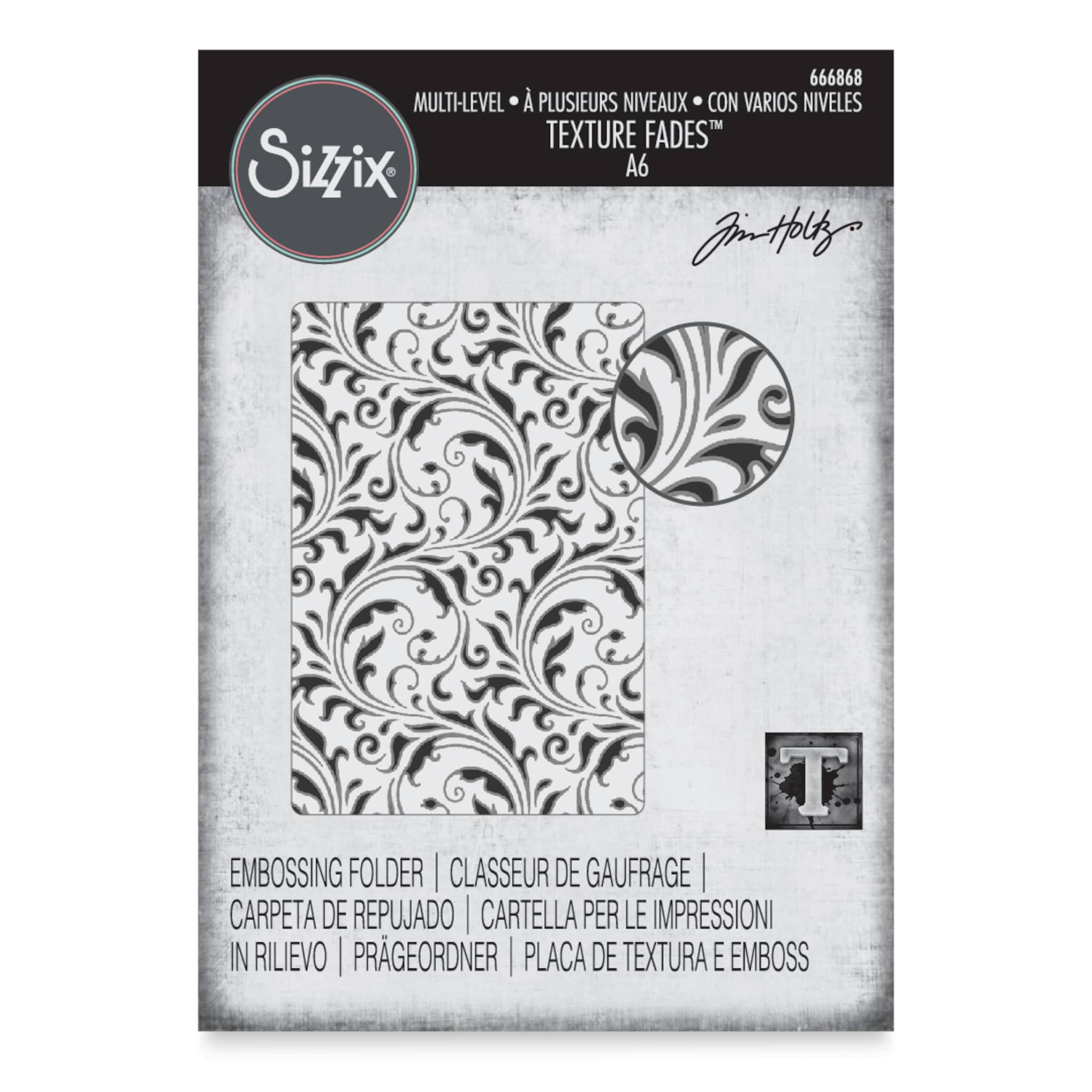 Sizzix Multi Level Textured Impressions Embossing Folder - Vault Flourish, 4-1/2" x 6-1/2" front of packaging