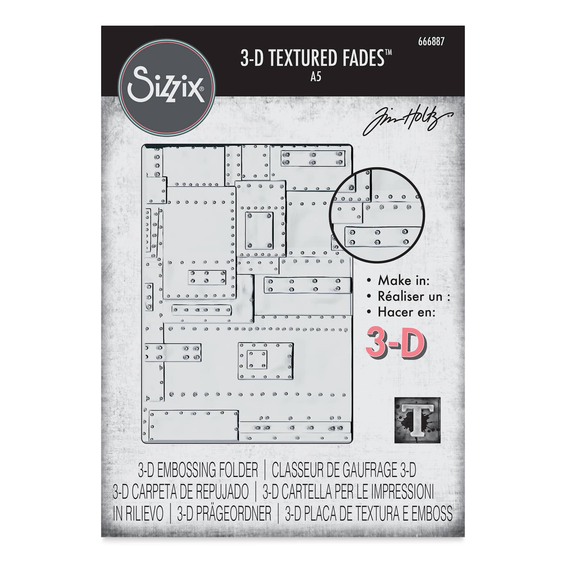 Sizzix 3-D Texture Fades Embossing Folder - Foundry front of packaging