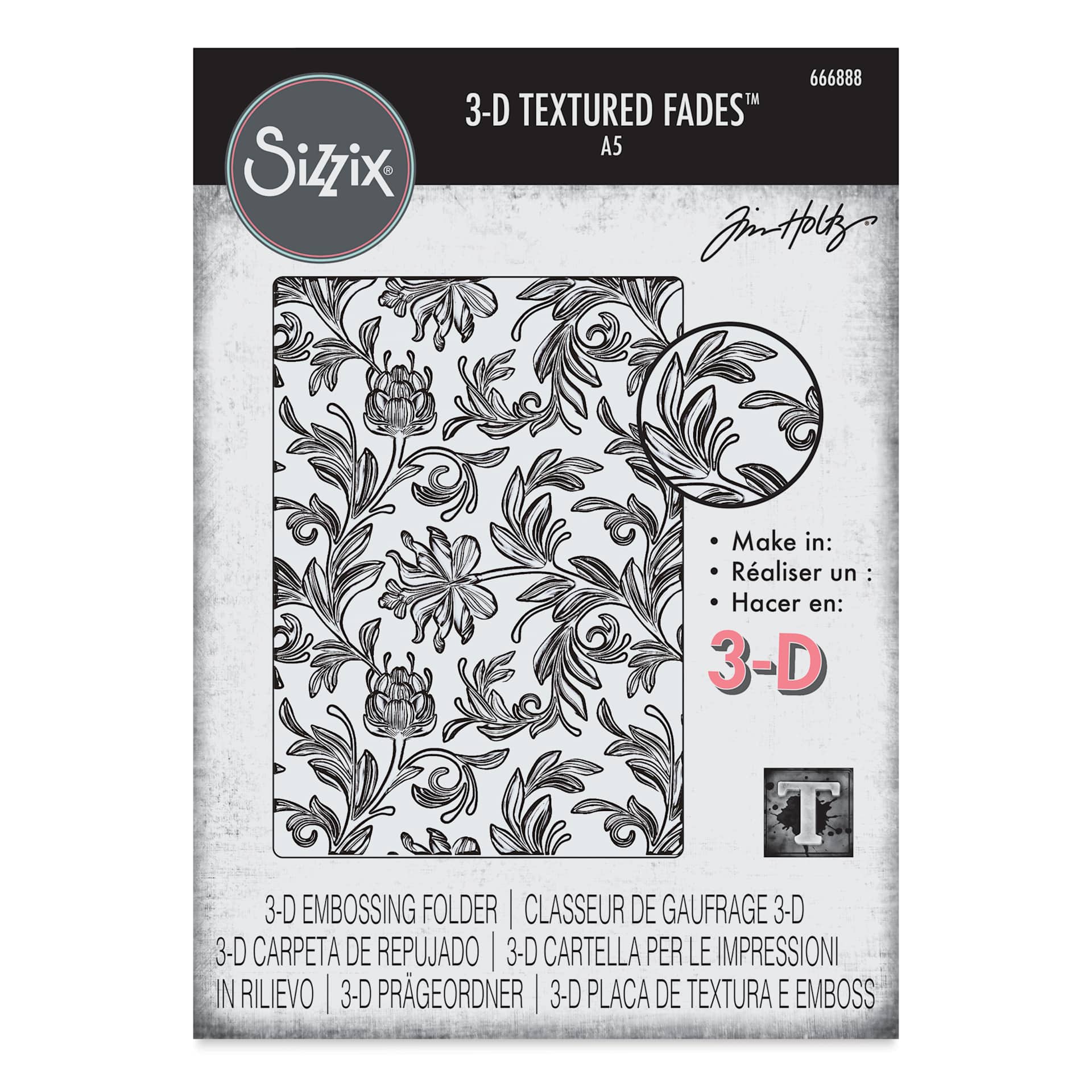 Sizzix 3-D Texture Fades Embossing Folder - Botanical front of packaging