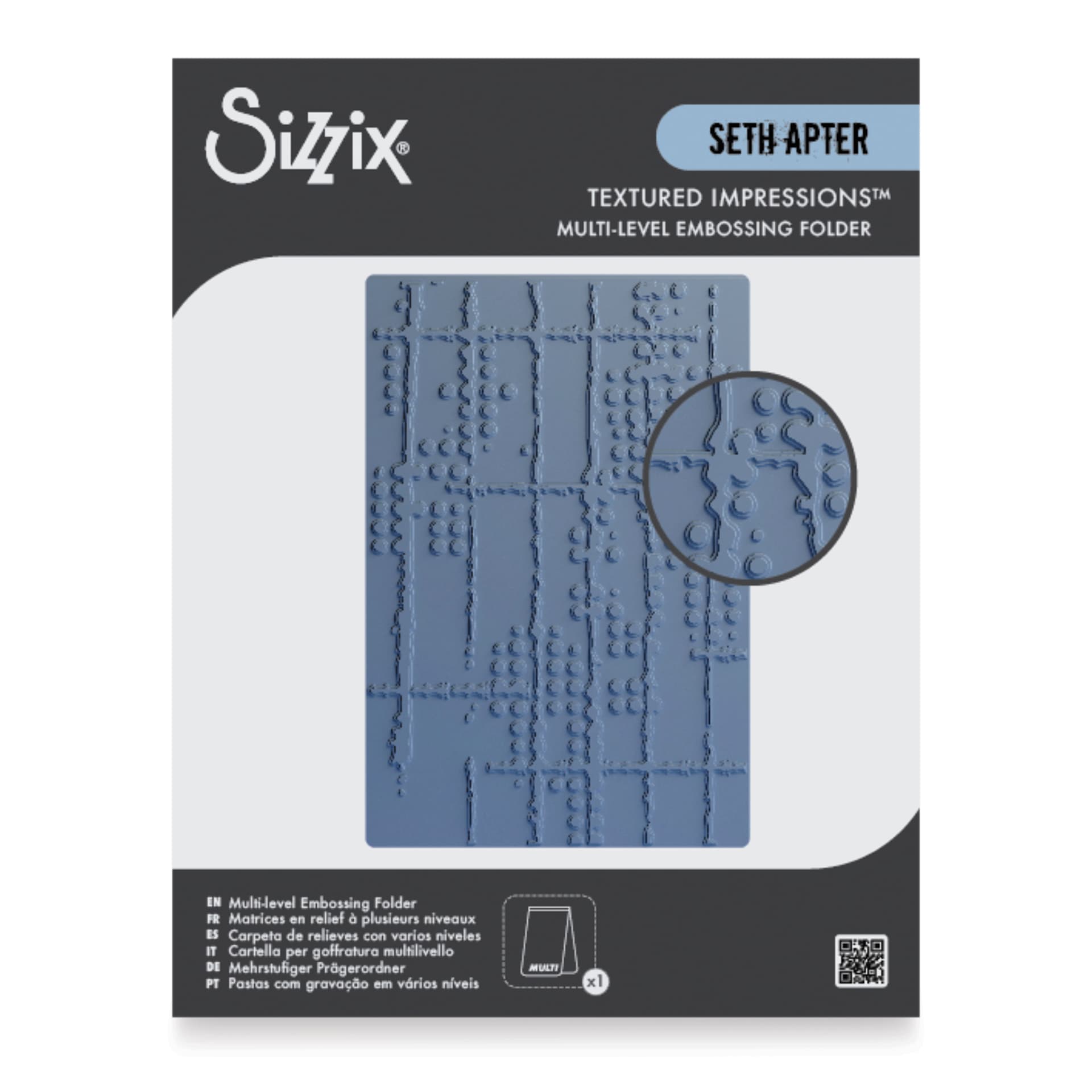 Sizzix Multi Level Textured Impressions Embossing Folder - Dot Matrix, 4-1/2" x 6-1/2" front of packaging