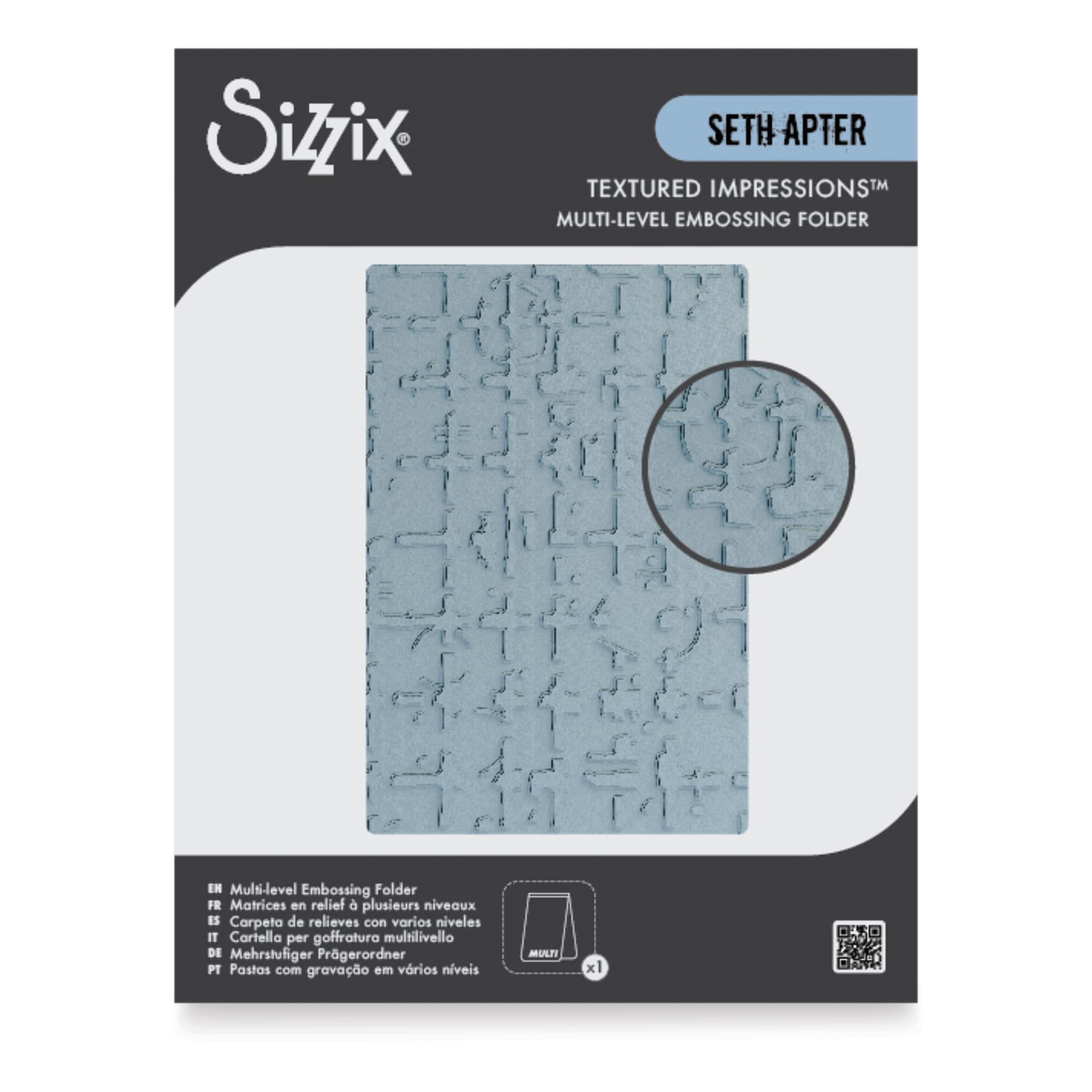 Sizzix Multi Level Textured Impressions Embossing Folder - Grid Graph, 4-1/2" x 6-1/2" front of packaging