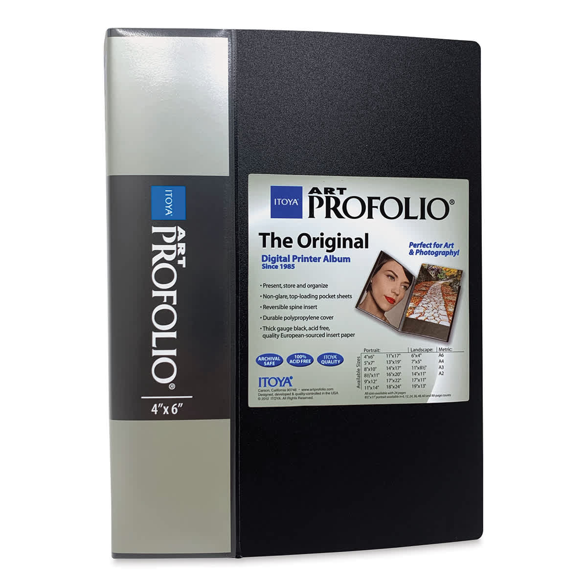 Itoya Original Art Profolio - Angled view of 24 page 4" x 6", Portrait Portfolio
