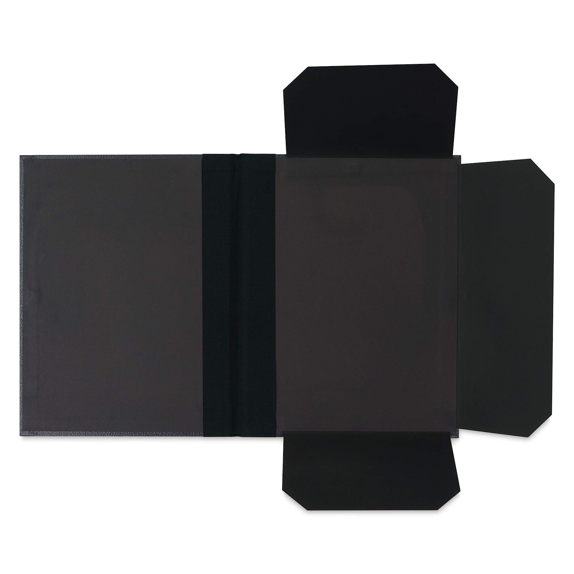Cachet Deluxe Portfolio With Flaps - 9" x 12", Black, open with flaps extended