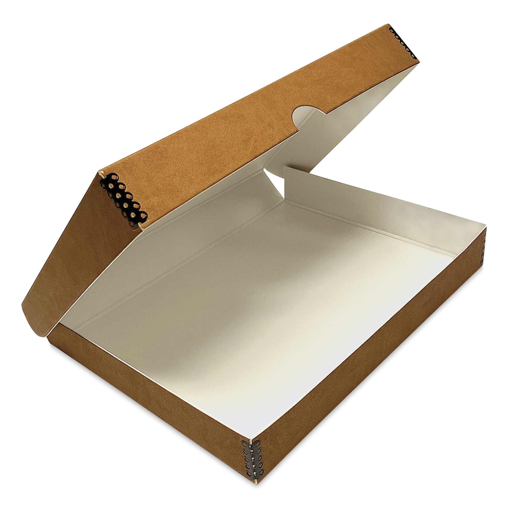 Lineco Folio Archival Storage Box - Tan, Faux Leather, 9" x 12", open
