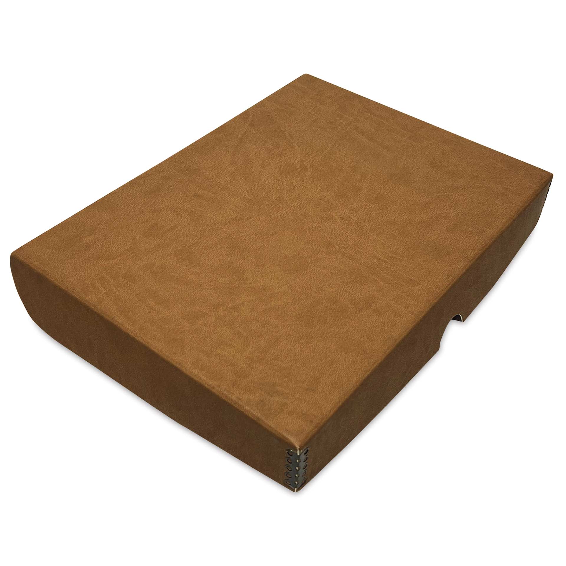 Lineco Folio Archival Storage Box - Tan, Faux Leather, 9" x 12", at an angle