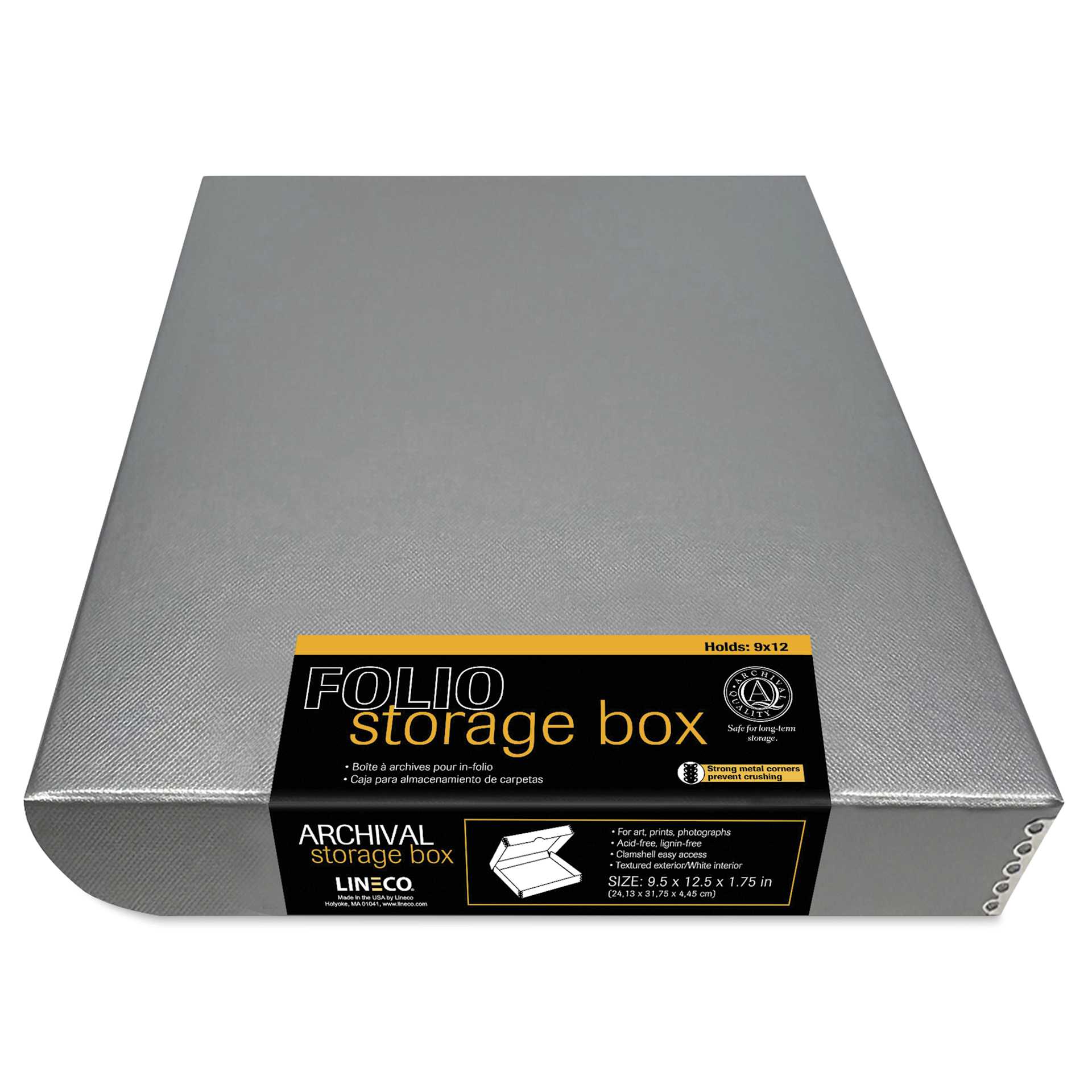 Lineco Folio Archival Storage Box - Metallic Silver, 9" x 12", with label