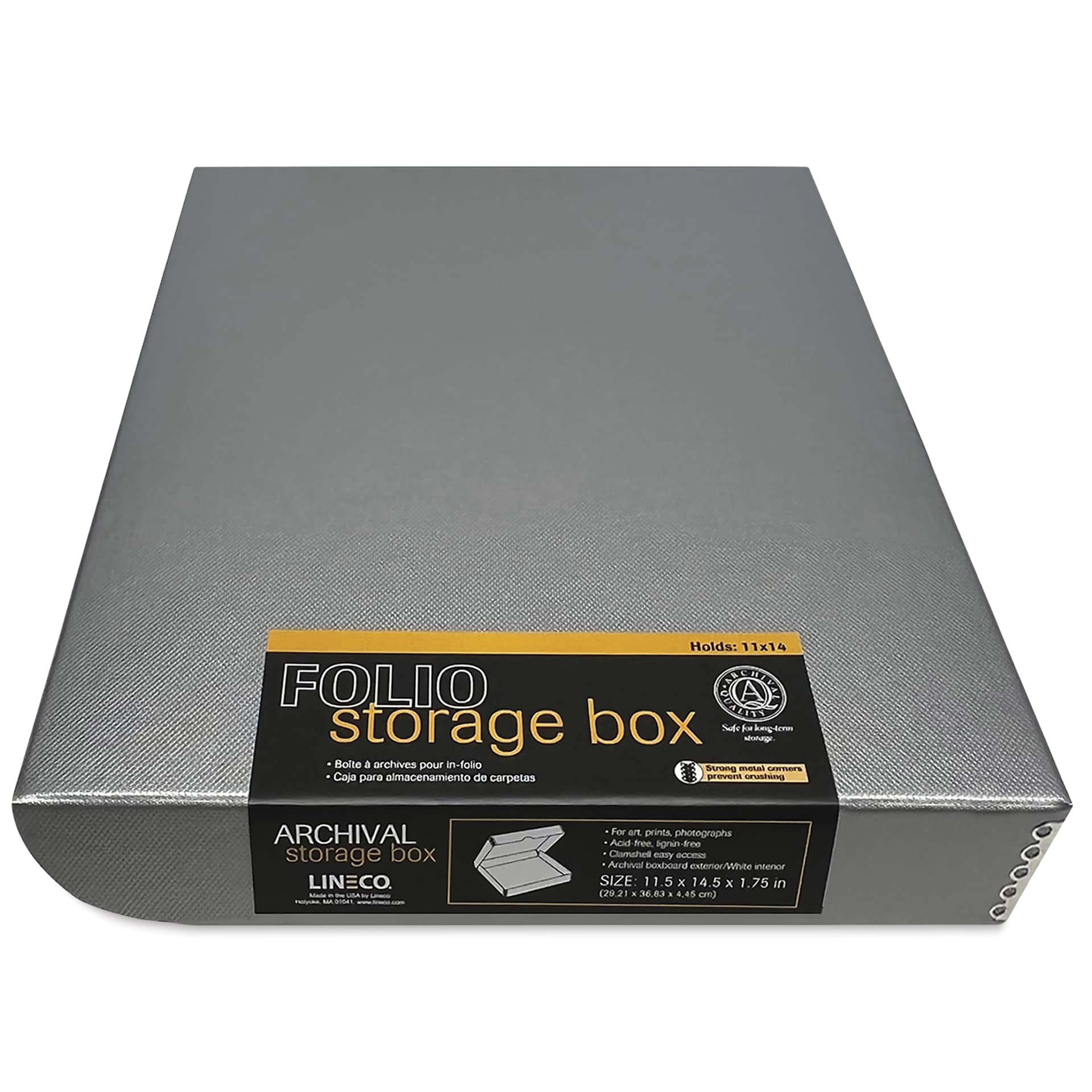 Lineco Folio Archival Storage Box - Metallic Silver, 11" x 14" with label