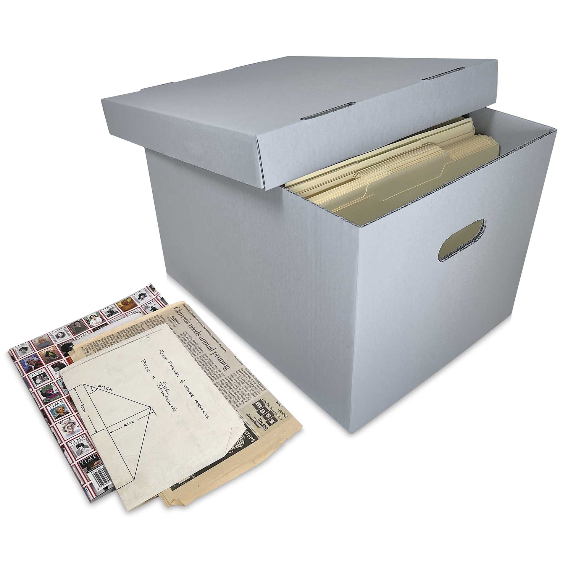 Lineco Archival Record Storage Box - Blue Gray, 12" x 15" x 10, box filled with files