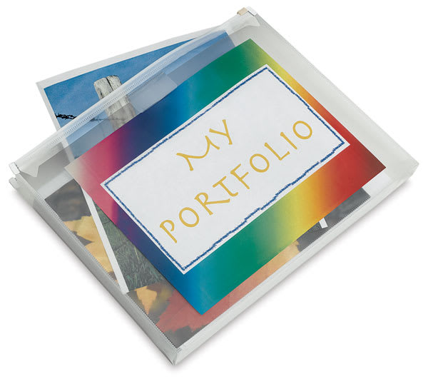 Itoya Art Profolio PolyZip Envelope - Top view of Envelope with portfolio artwork
