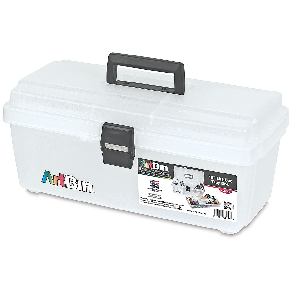ArtBin Essentials Lift-Out Tray Boxes - 16" Long, Translucent Clear (box closed)