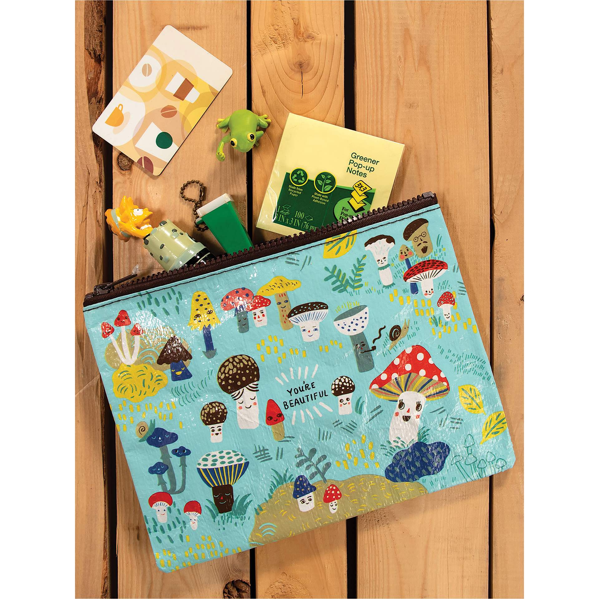 Blue Q Zipper Pencil Pouch - Cute Lil' Mushrooms, 9-1/2" x 7-1/4" open