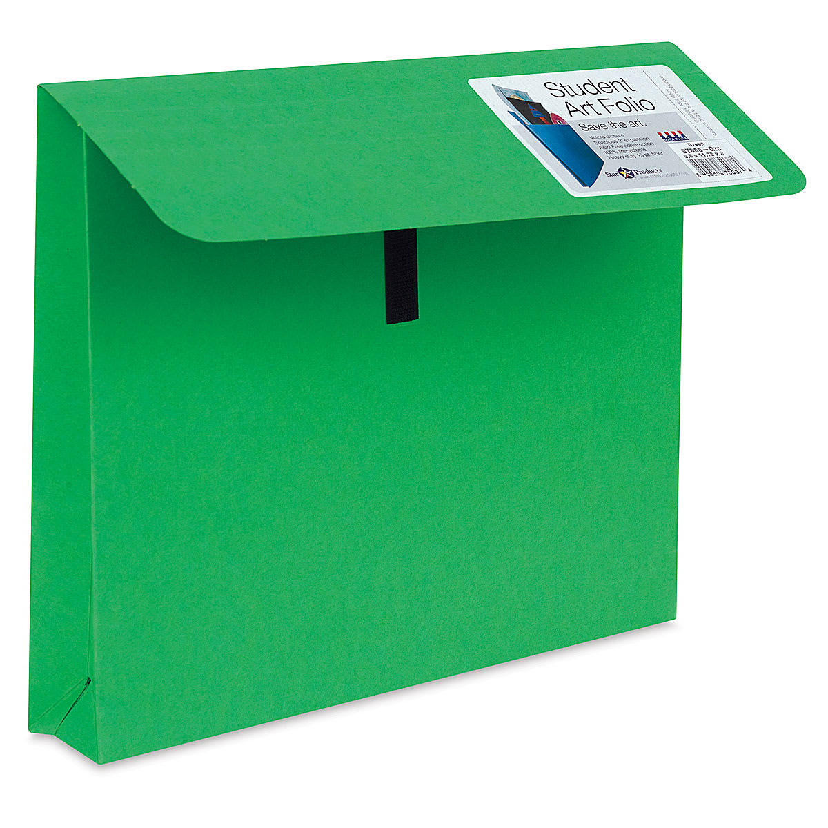 Star Products Student Art Folio - Green, 9-1/2'' x 11-3/4'' (with flap lifted to show closure)