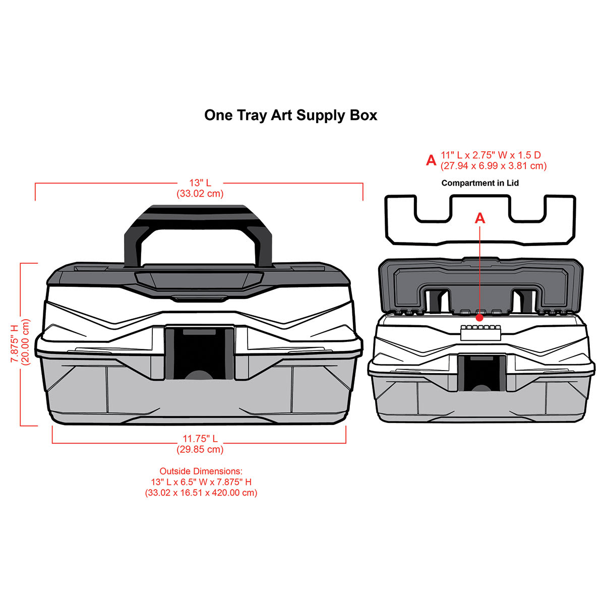ArtBin Essentials Box - Art/Craft Box, One Tray (illustration of box with dimensions)