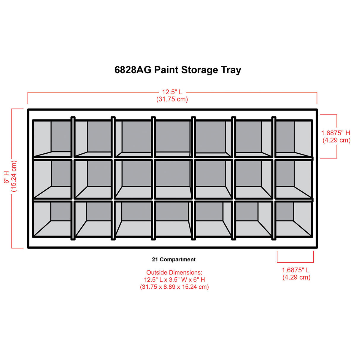 ArtBin Paint Storage Tray- sketch showing dimensions of tray
