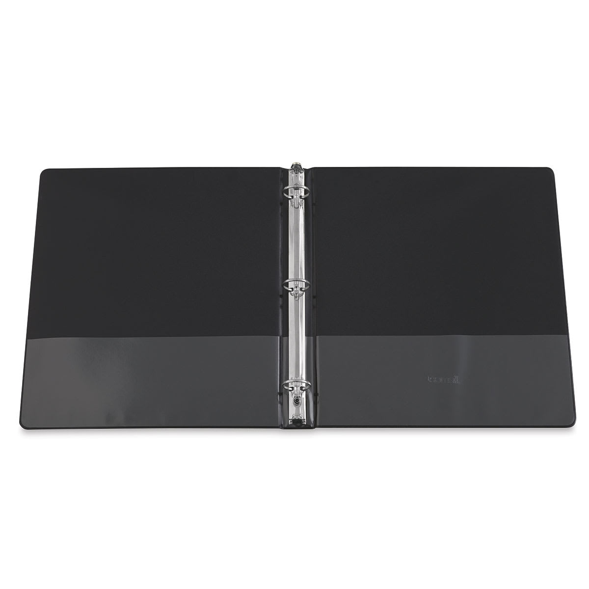 Economy Round Ring View Binders - 1" Black Binder open and laying flat