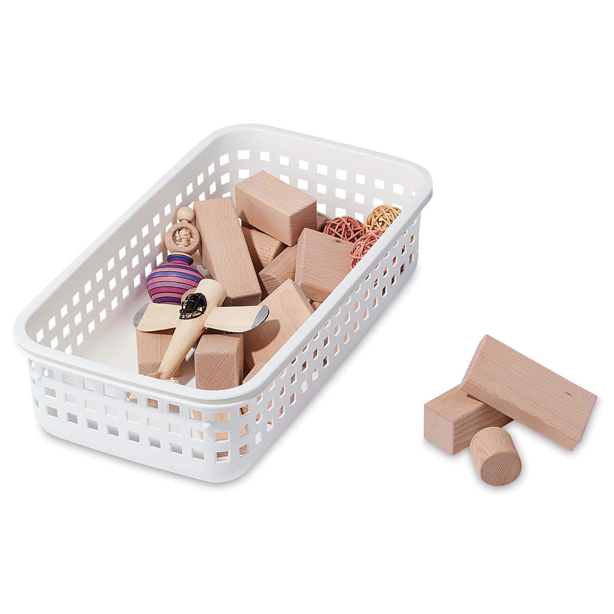 Like-It Modular Storage Basket - White, Small (shown with wooden toys inside, not included)