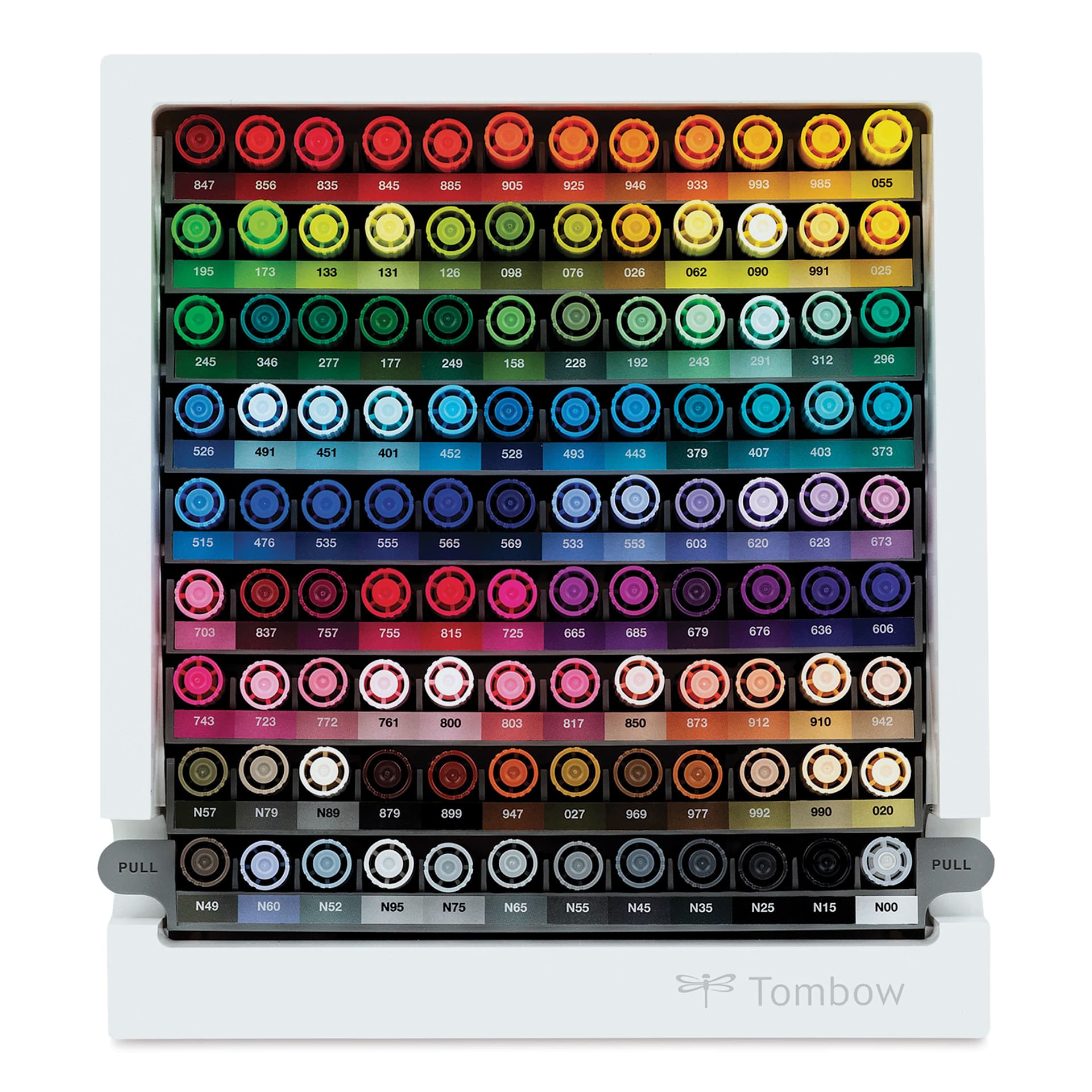 Tombow Marker Desktop Organizer (all slots filled, front-view)