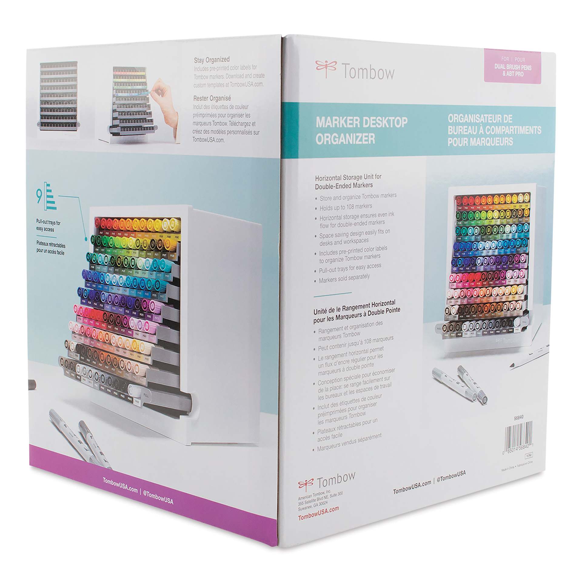 Tombow Marker Desktop Organizer (back of packaging, angled-view)
