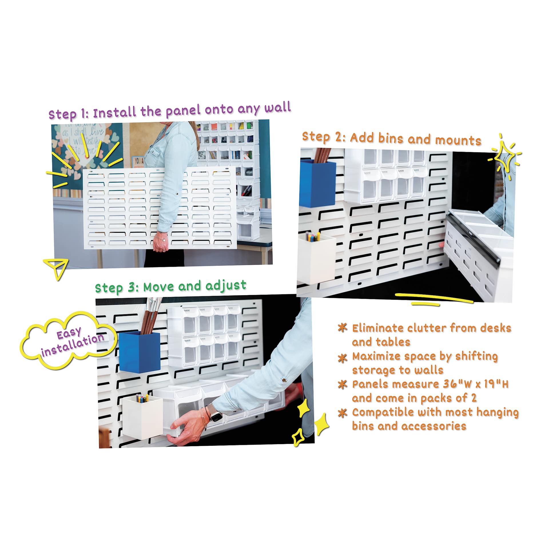Diamond Storage Solutions Steel Louvered Panels with wall storage tips, bins sold separately