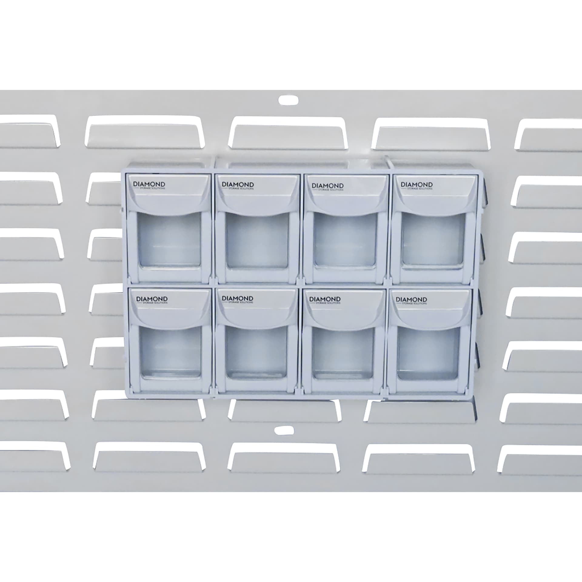 Diamond Storage Solutions - Tip Out Bins attached to Steel Louvered Panel (sold separately)
